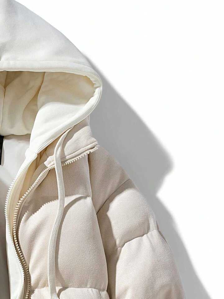 Mens Beige hooded puffer