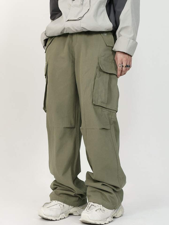 Loose Fit Men's Cargo Pants With Flap Pockets And Drawstring Waist