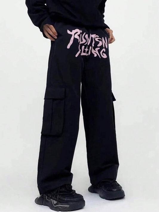 Printed wide leg cargo