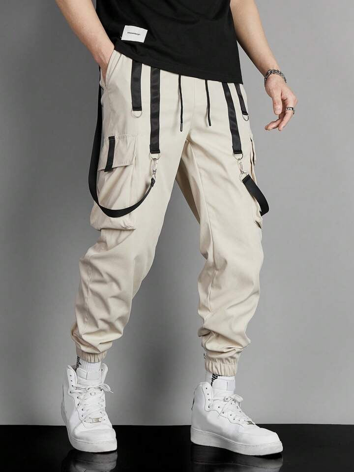 Manfinity EMRG Men Buckle Tape Flap Pocket Cargo Pants