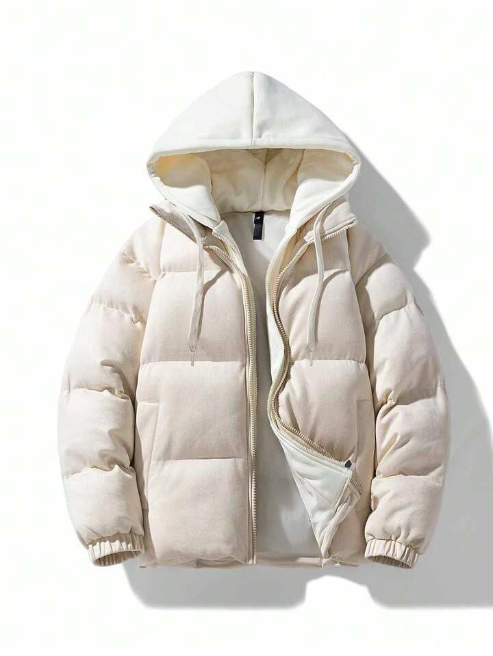 Mens Beige hooded puffer