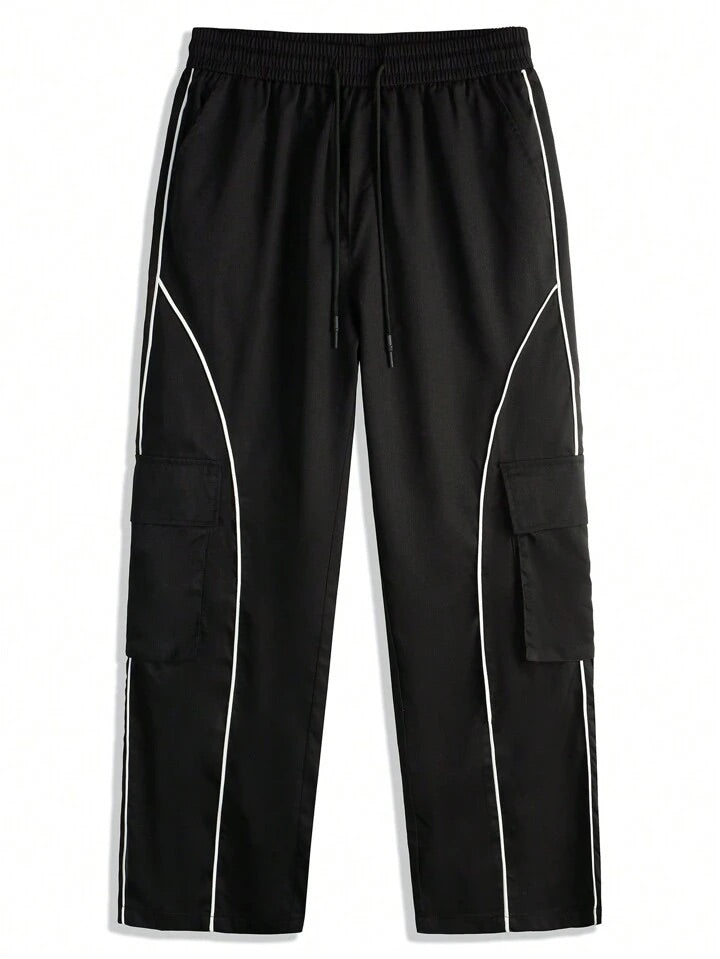 Loose-Fitting Men's Casual Patchwork Pants With Side Seam And Flip Pockets