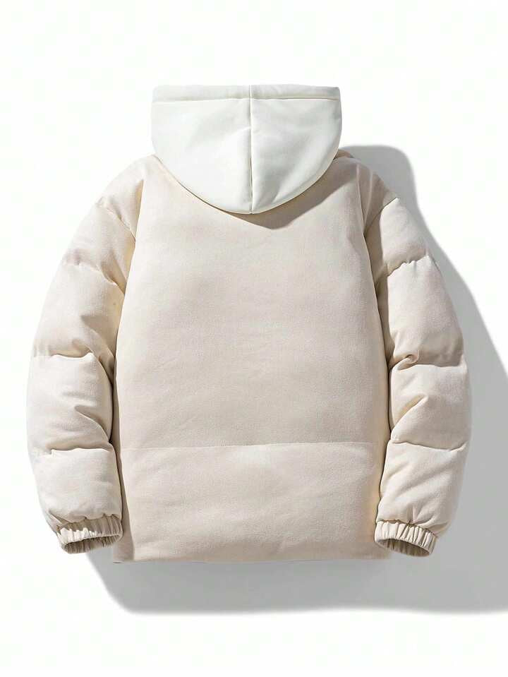 Mens Beige hooded puffer