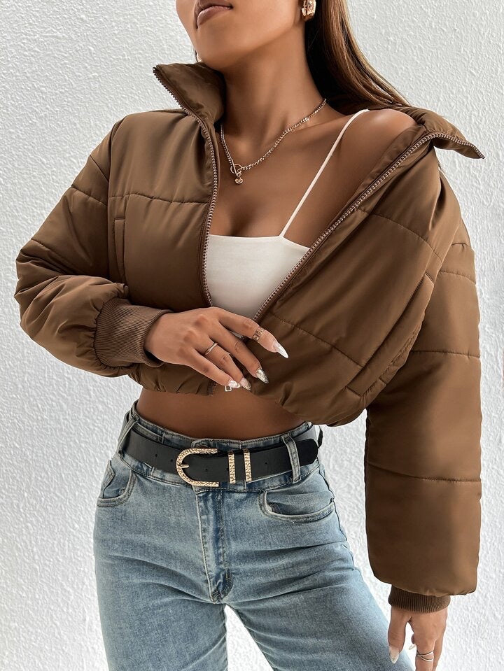 Zip Up Crop Puffer Coat