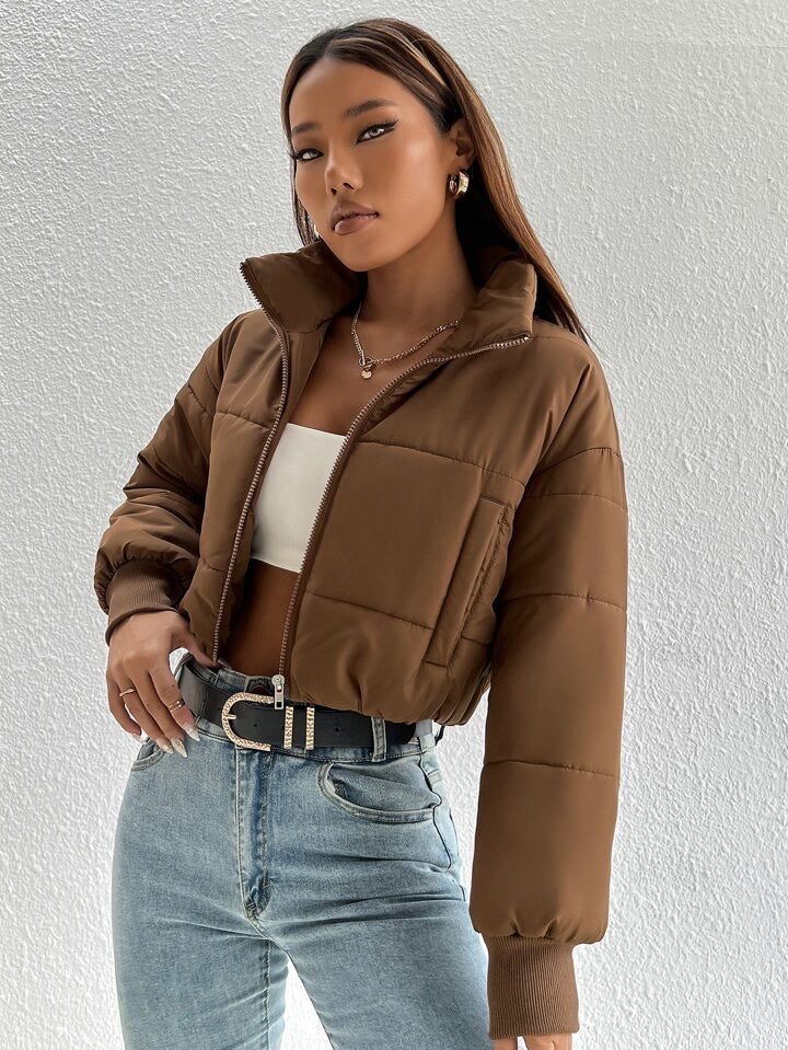 Zip Up Crop Puffer Coat