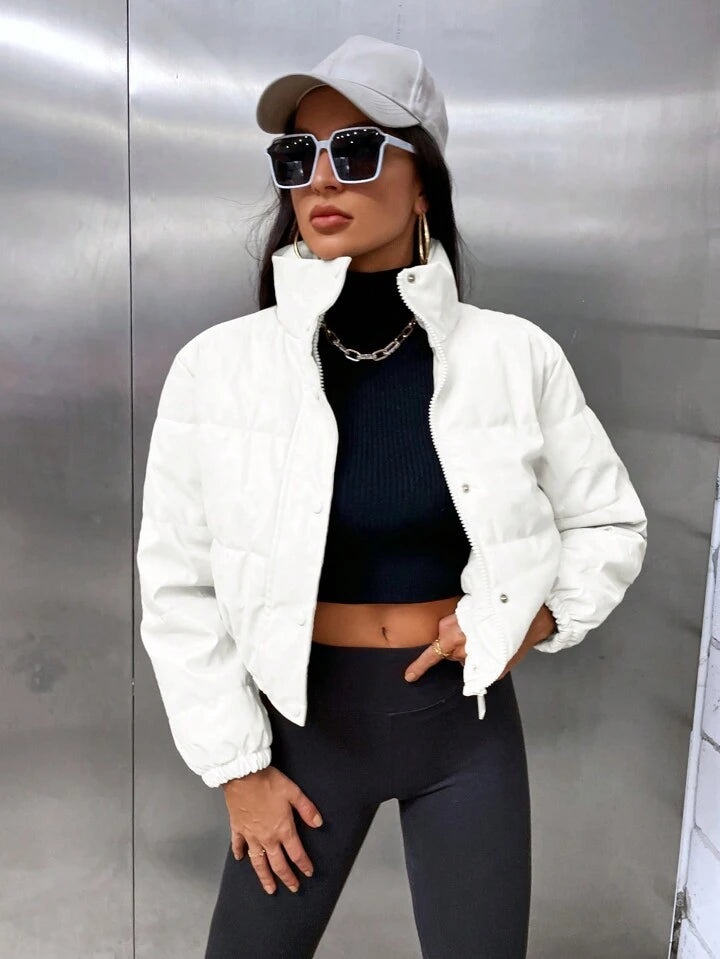 Zip Up Snap Button Puffer Coat