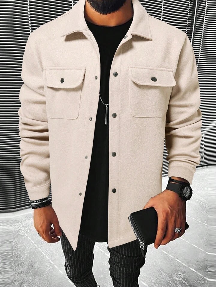 Men Flap Pocket Button Front Overcoat
