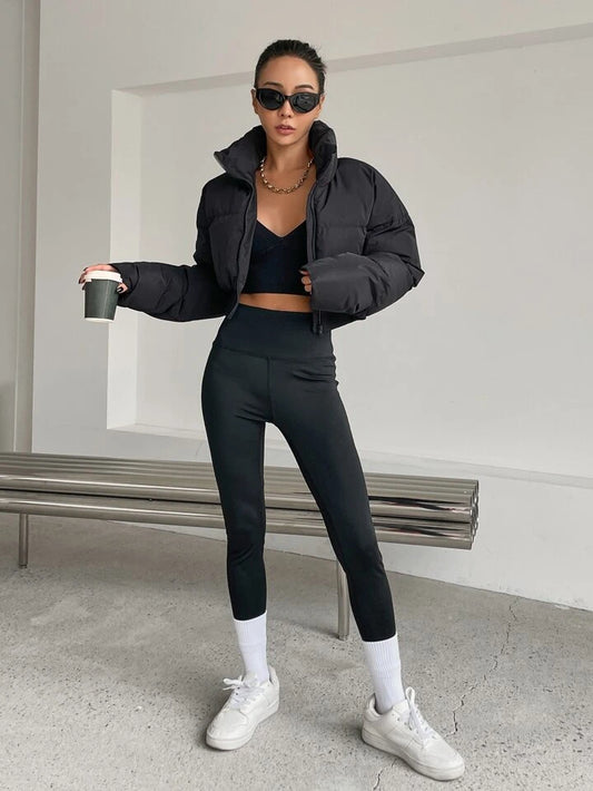 Drop Shoulder Zipper Puffer Thick Pocket