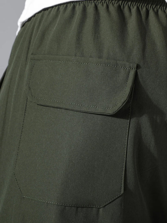Men Drawstring Waist Slant Pocket Pants