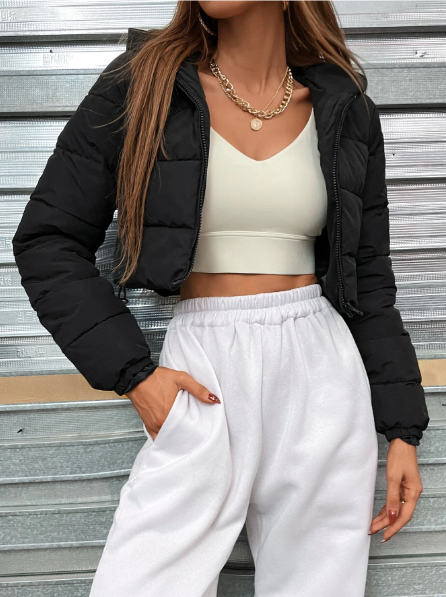 Zip Up Hooded Crop Puffer Coat