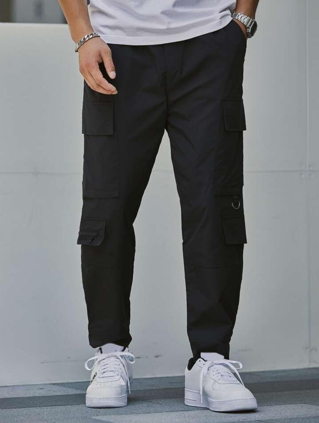 Men Drawstring Waist Flap Pocket Cargo Pants