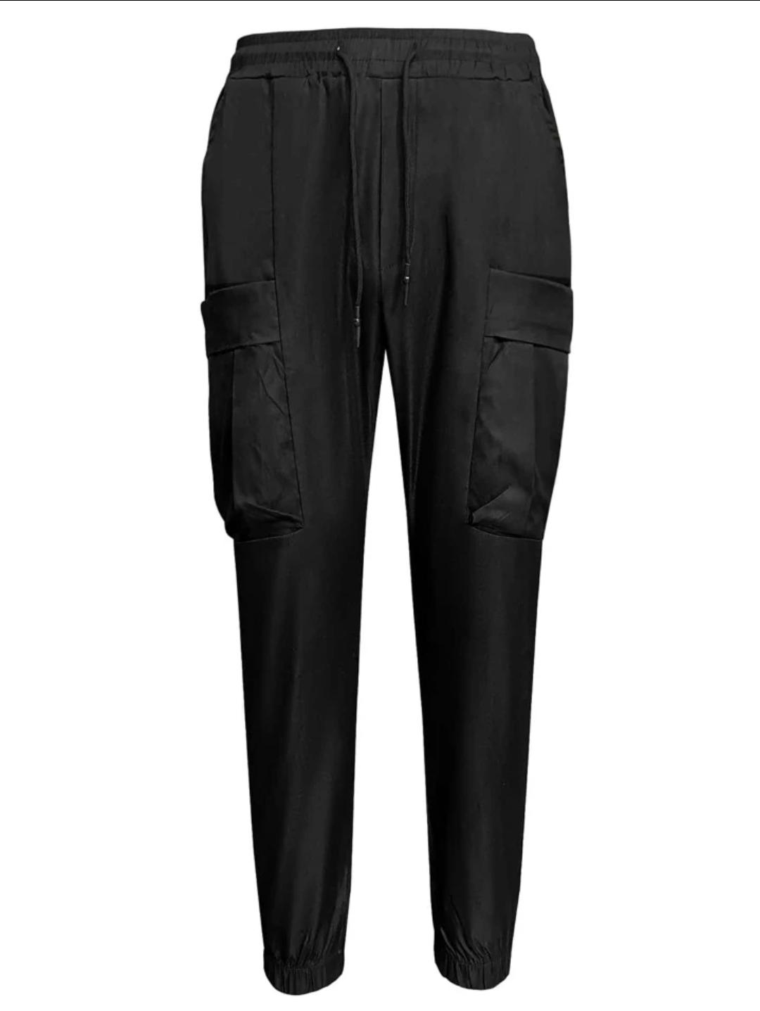 Homme Men Drawstring Waist Flap Pocket Pants