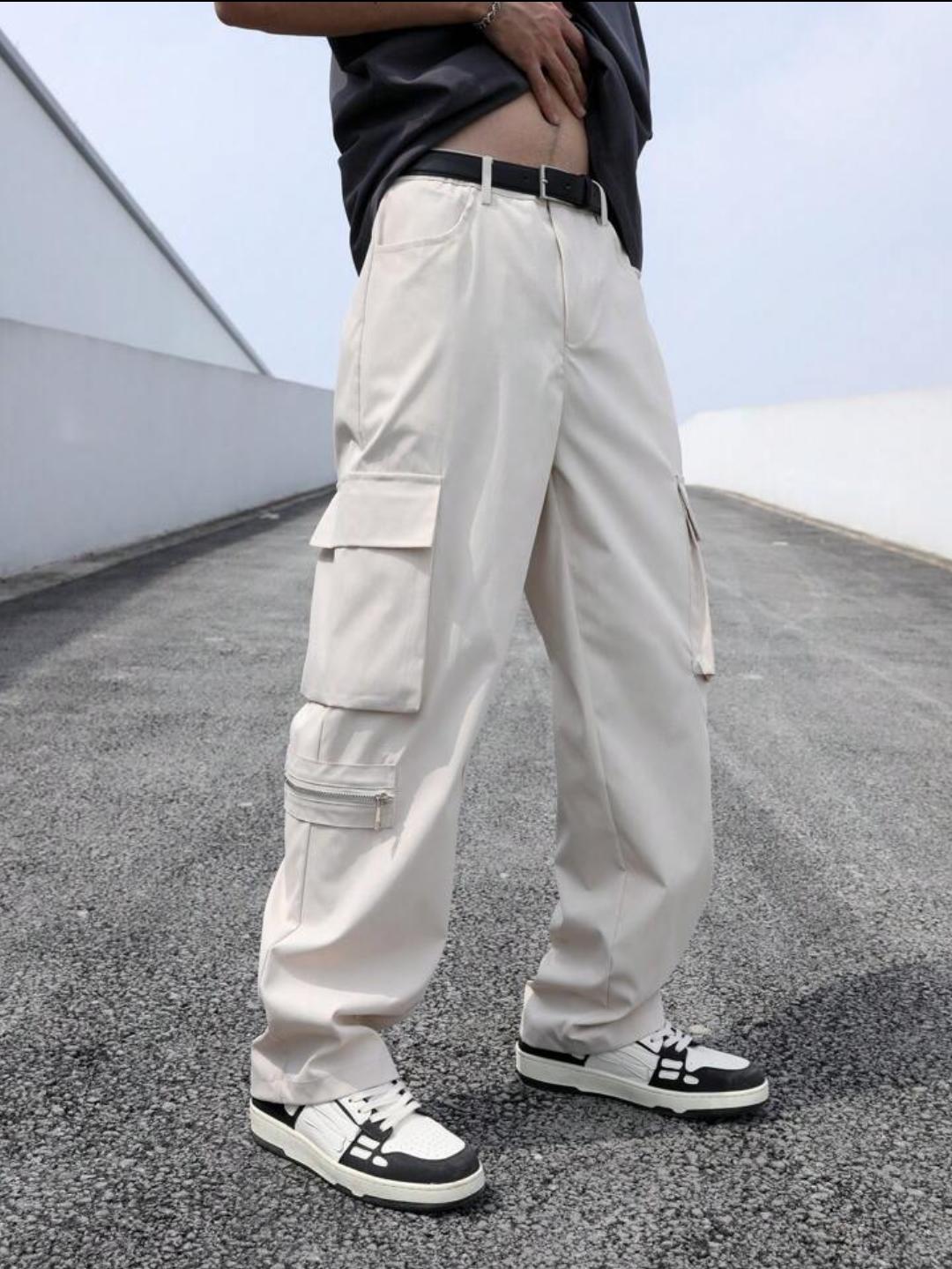 Style Beige Cargo Pants Men Men Flap Pocket Side Cargo Pants