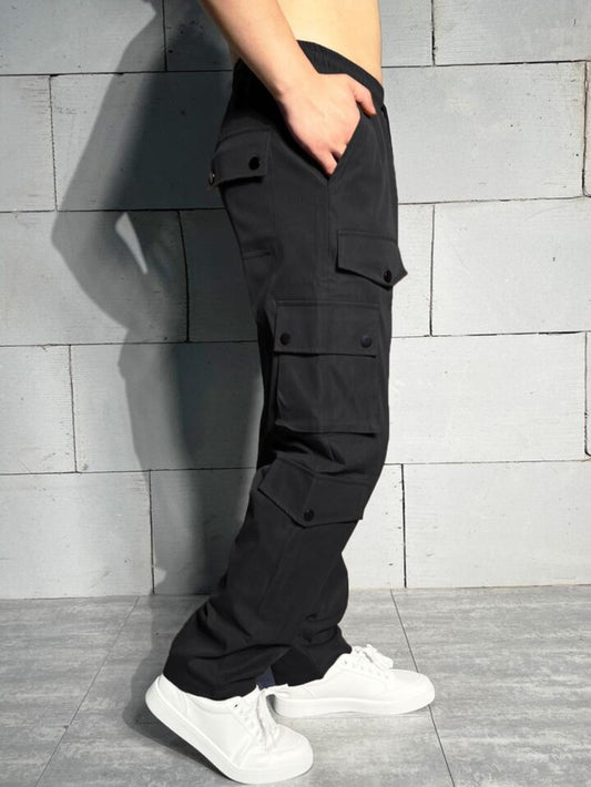 EMRG Men Flap Pocket Drawstring Waist Cargo Pants
