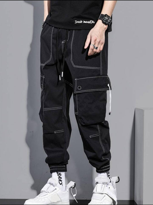 Hypemode Men Top-stitching Slant Pocket Cargo Pants