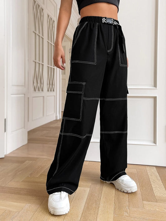 High Waist Slant Pocket Fold Pleated Pants