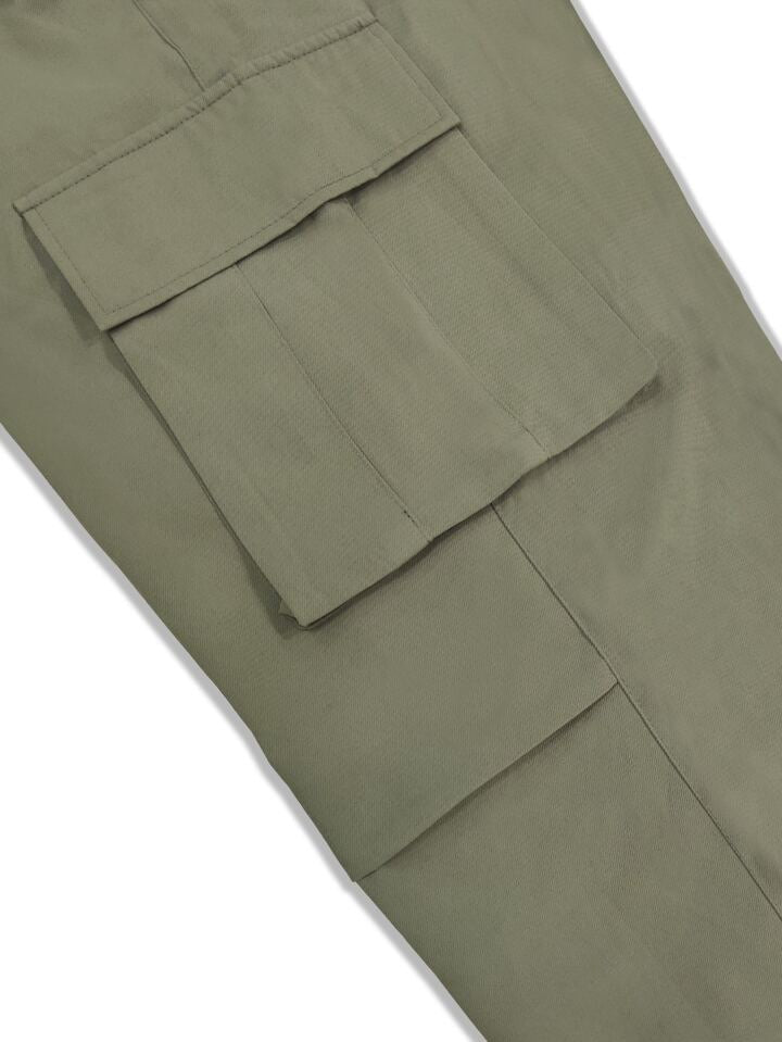 Loose Fit Men's Cargo Pants With Flap Pockets And Drawstring Waist