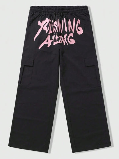 Printed wide leg cargo