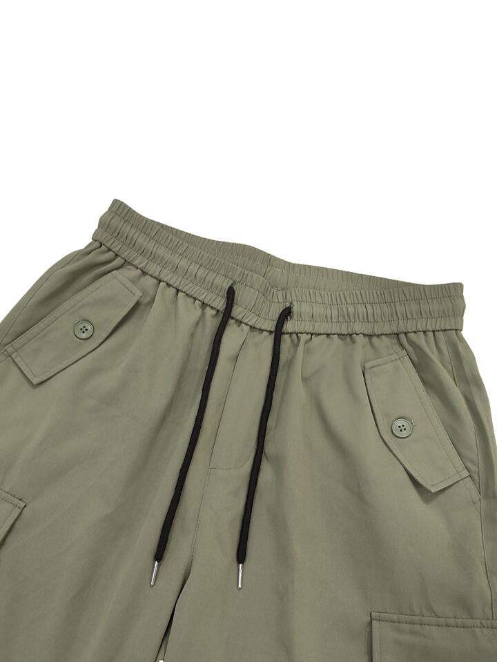 Loose Fit Men's Cargo Pants With Flap Pockets And Drawstring Waist