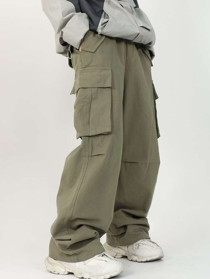 Loose Fit Men's Cargo Pants With Flap Pockets And Drawstring Waist