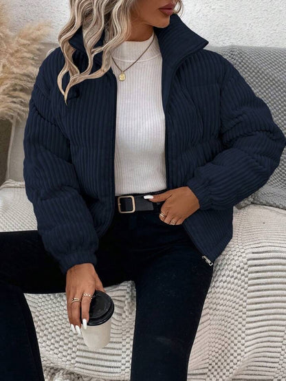 Zip Up Corduroy Puffer Coat
