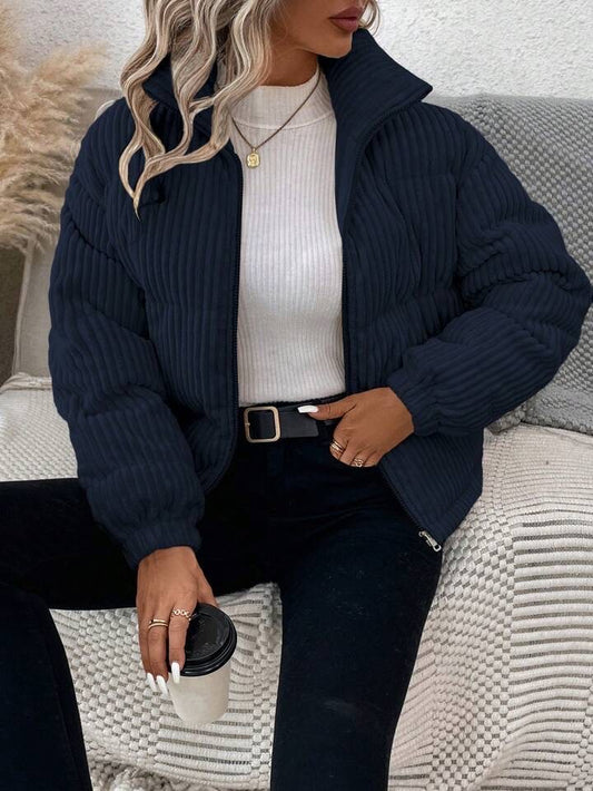 Zip Up Corduroy Puffer Coat