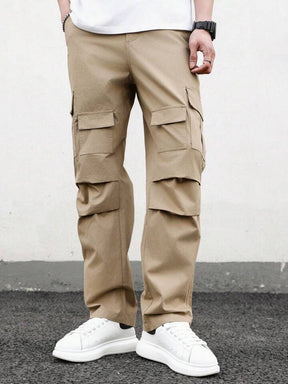 Men's Solid Color Cargo Trousers With Pockets