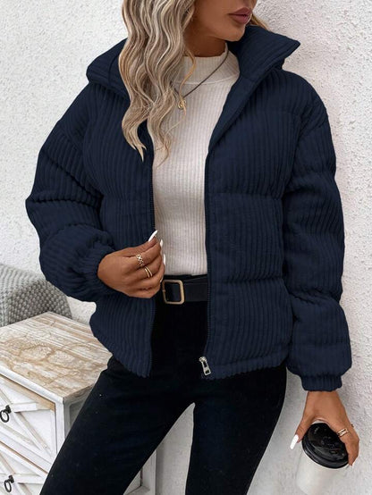 Zip Up Corduroy Puffer Coat