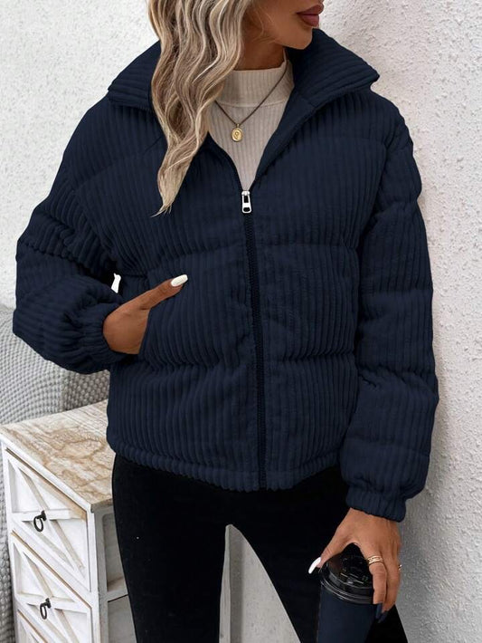 Zip Up Corduroy Puffer Coat