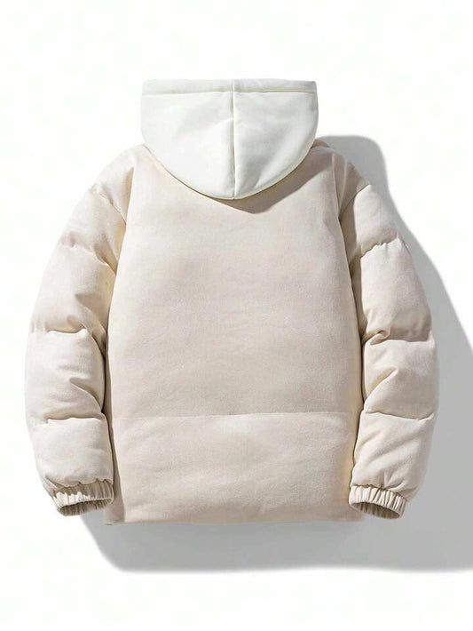 Mens Beige hooded puffer