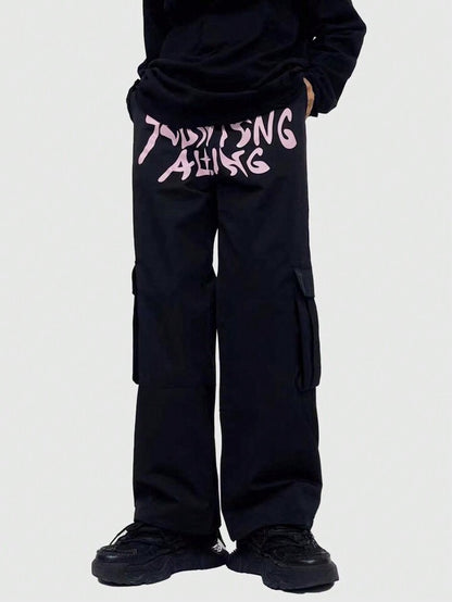 Printed wide leg cargo