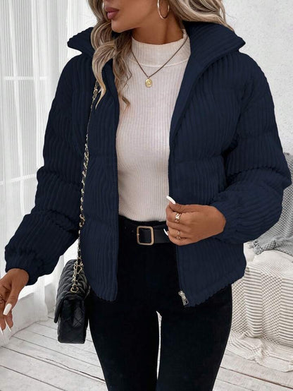 Zip Up Corduroy Puffer Coat