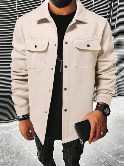 Men Flap Pocket Button Front Overcoat