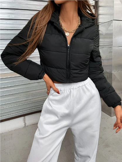 Zip Up Hooded Crop Puffer Coat