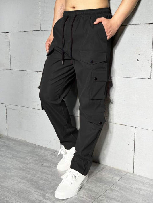EMRG Men Flap Pocket Drawstring Waist Cargo Pants