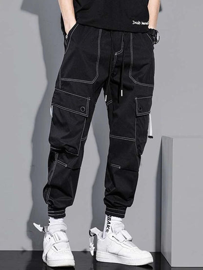Hypemode Men Top-stitching Slant Pocket Cargo Pants