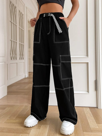 High Waist Slant Pocket Fold Pleated Pants