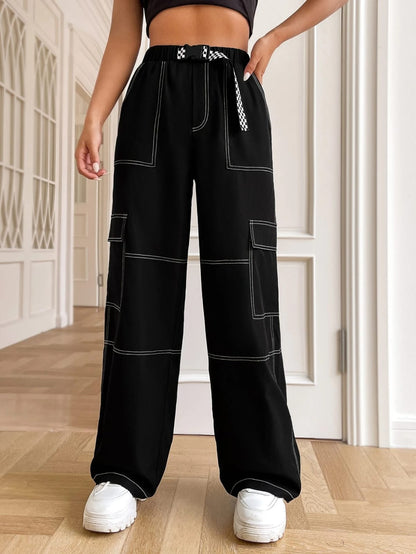 High Waist Slant Pocket Fold Pleated Pants